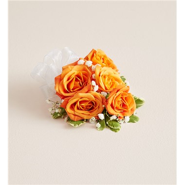 Orange Spray Rose Corsage-White Bow